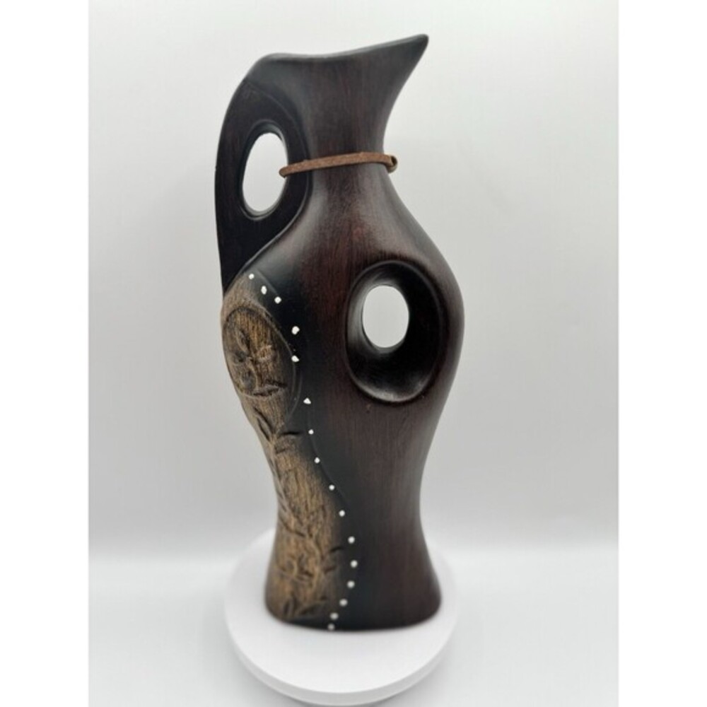 Abstract Tribal Ceramic Vase Faux Wood African Style Ethnic Decor Sculpture